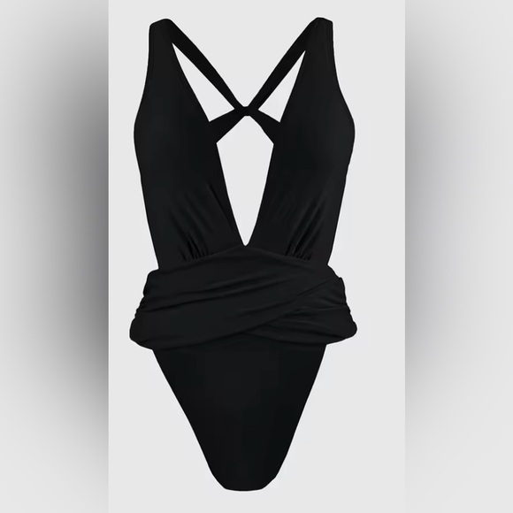 Cupshe Other - Cupshe Elegant Black Wrap One-Piece Swimsuit